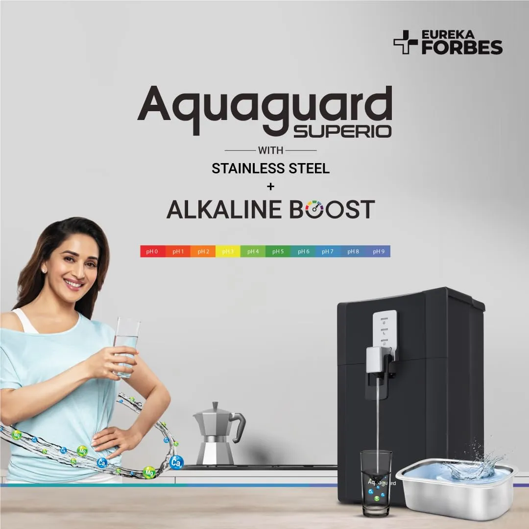 Aquaguard SUPERIO RO UV MTDS ALKALINE  SS Technology | Stainless Steel GWPDSRUAL23001 Tank | 5L Storage | Suitable for Borewell, Tanker & Municipal Water | Free Installation