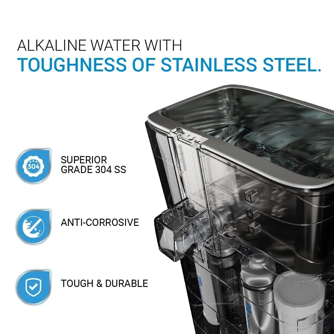 Aquaguard SUPERIO RO UV MTDS ALKALINE  SS Technology | Stainless Steel GWPDSRUAL23001 Tank | 5L Storage | Suitable for Borewell, Tanker & Municipal Water | Free Installation