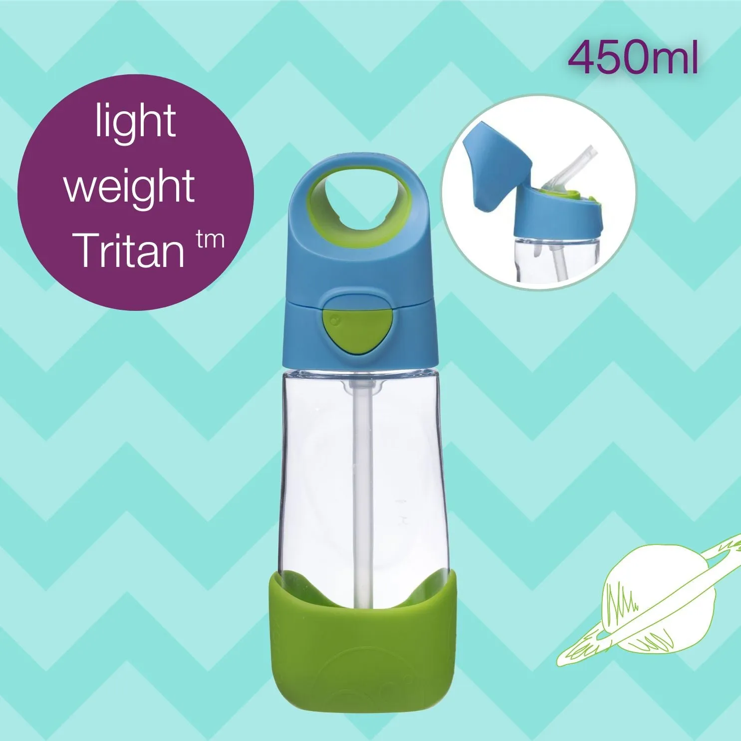 B.box Tritan Straw Drink bottle 450 ml- Ocean Breeze Blue Green