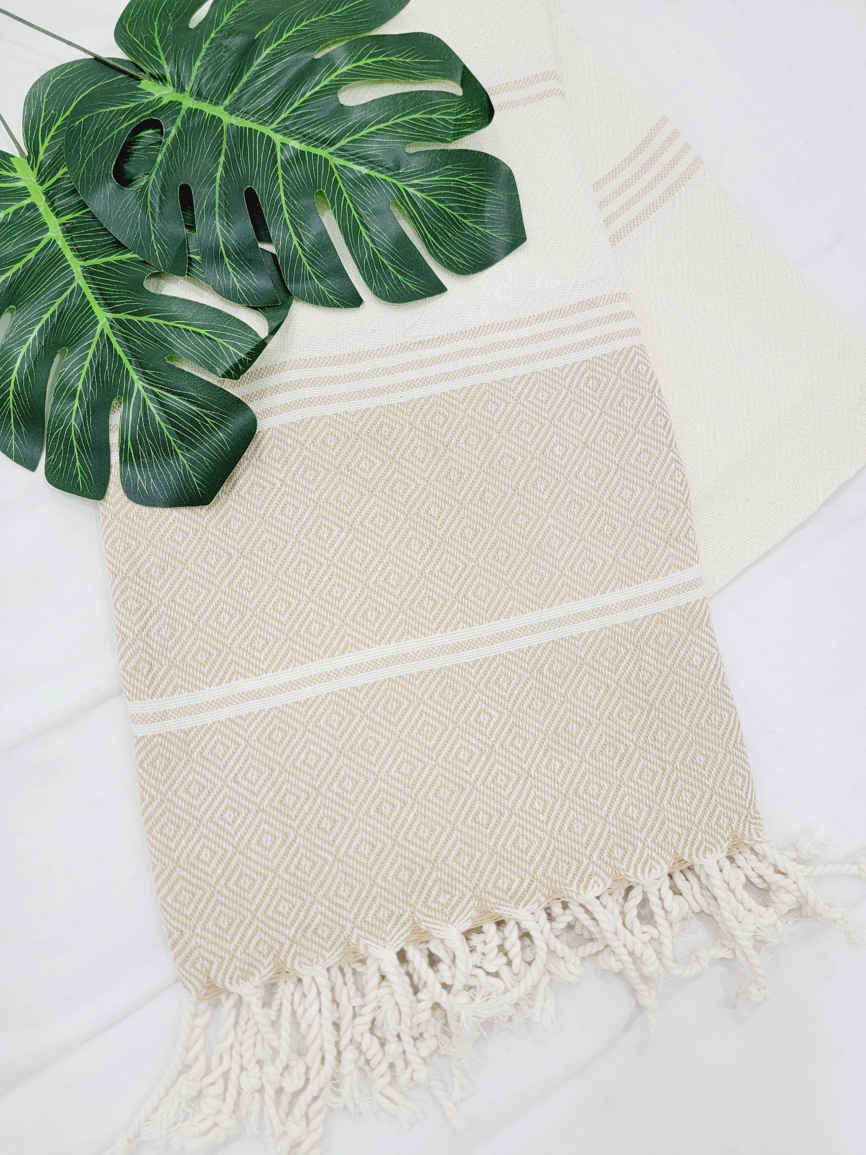 Beach/Bath Sand Free Towels-Easy Carry Quick Dry Thin Towel-Light Beige by EBRU Home