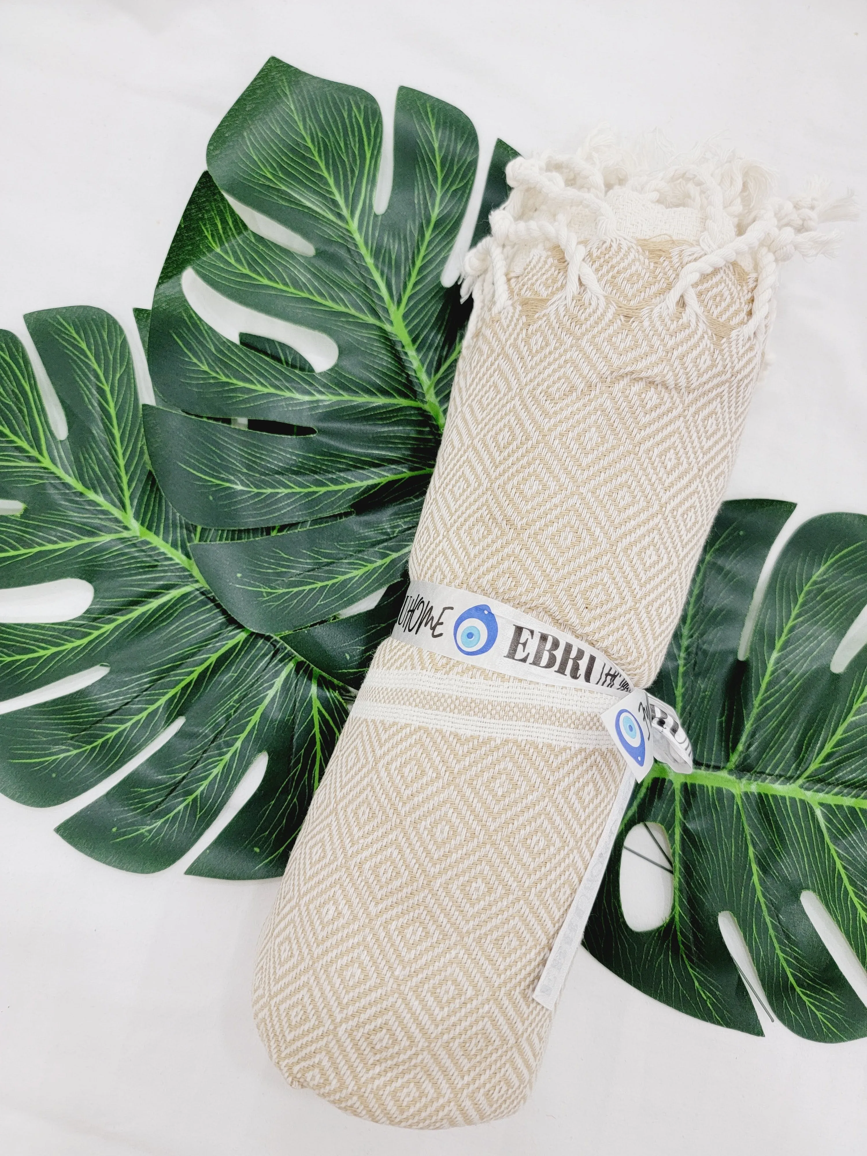 Beach/Bath Sand Free Towels-Easy Carry Quick Dry Thin Towel-Light Beige by EBRU Home