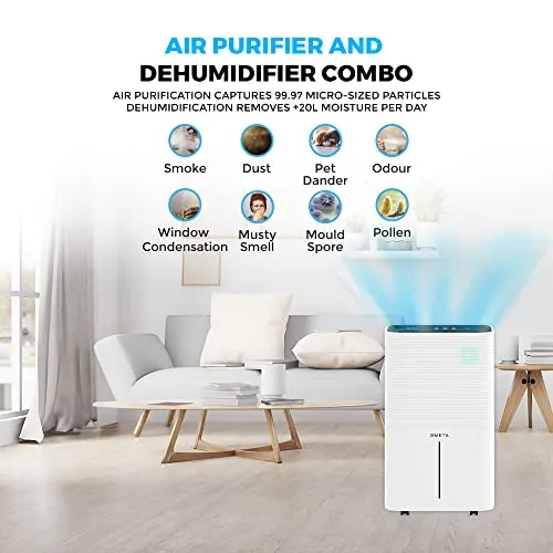 kitchelat 20L/25L Dual Dehumidifier Air Purifier with HEPA Filter & IONISER