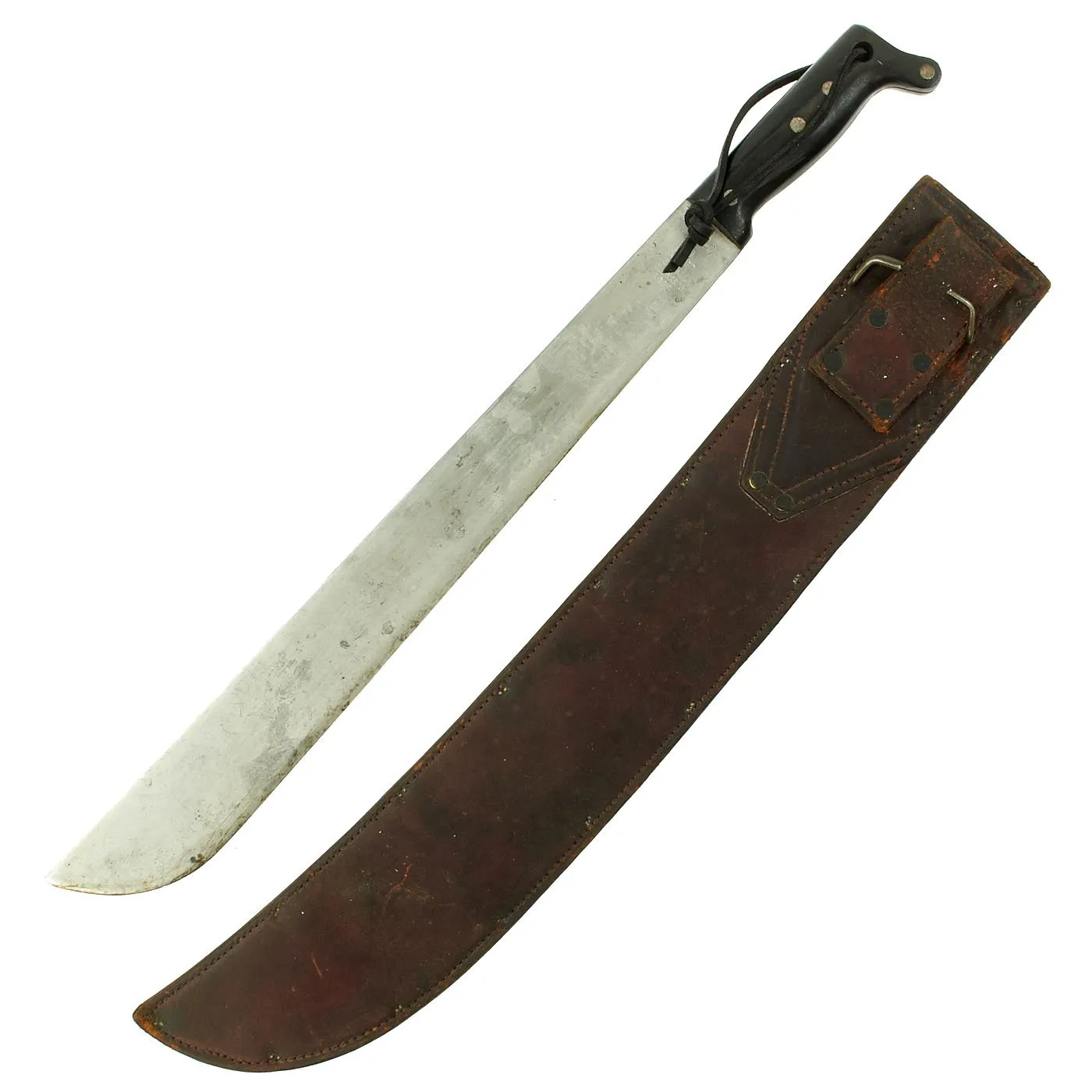 Original U.S. WWII Collins & Co. Legitimus Long Jungle Machete with Leather Scabbard by BoyT - dated 1942