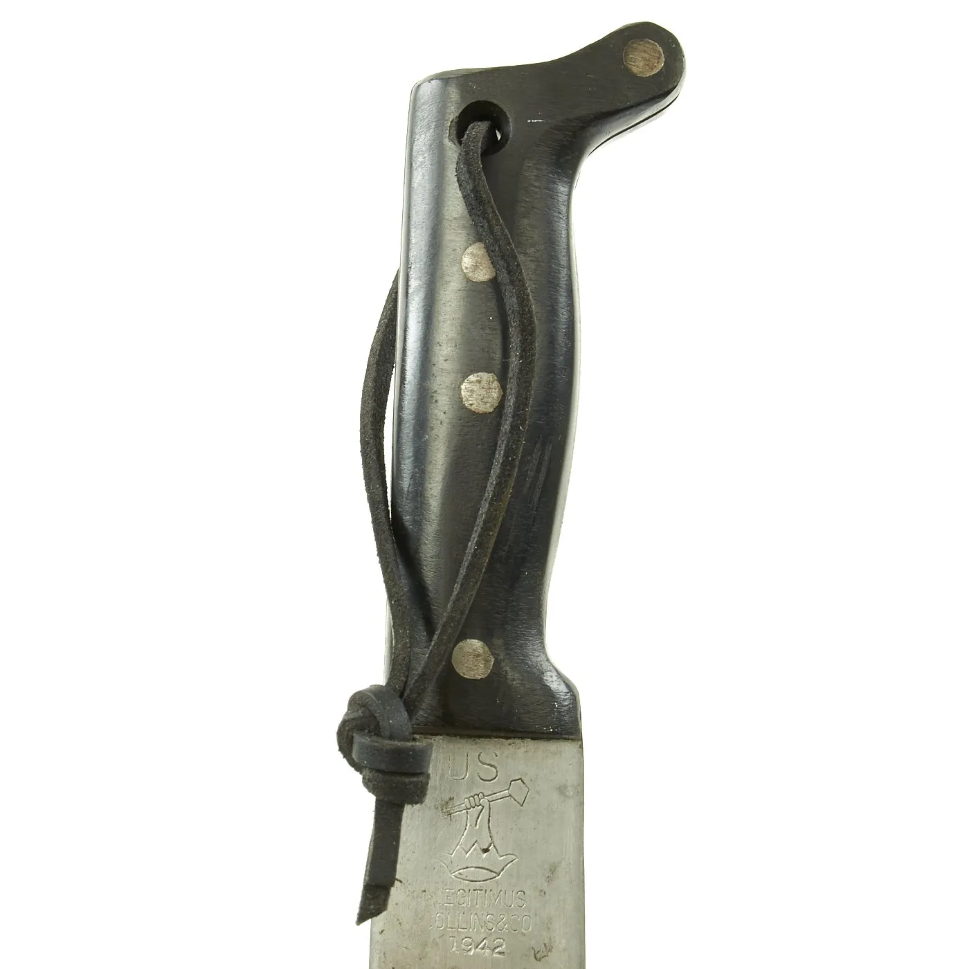 Original U.S. WWII Collins & Co. Legitimus Long Jungle Machete with Leather Scabbard by BoyT - dated 1942