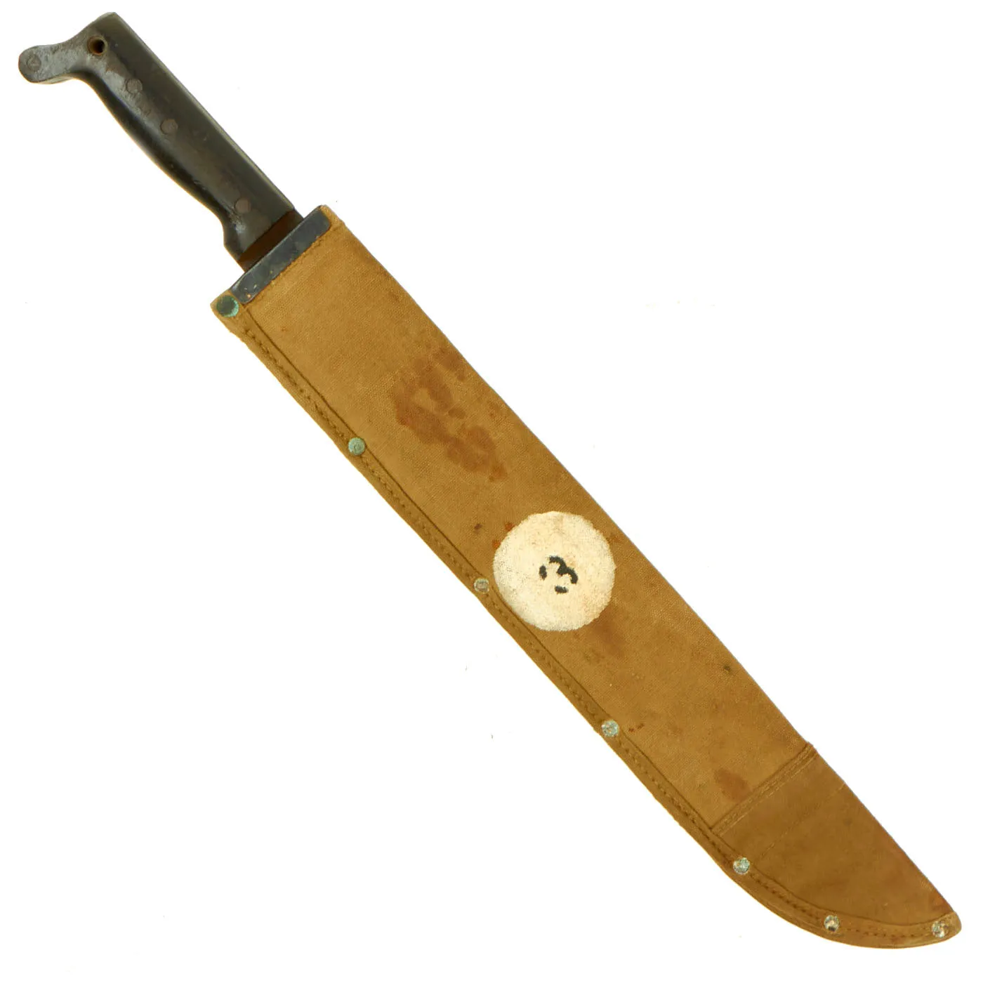 Original U.S. WWII Collins & Co Legitimus Model Machete Dated 1944 With USMC Marked Canvas Scabbard