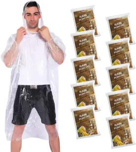 Rain Ponchos,with Drawstring Hood 10 Pack Emergency Disposable Rain Ponchos Family Pack for Adults,Clear