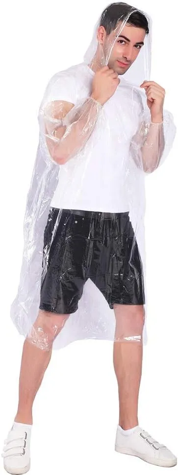 Rain Ponchos,with Drawstring Hood 10 Pack Emergency Disposable Rain Ponchos Family Pack for Adults,Clear