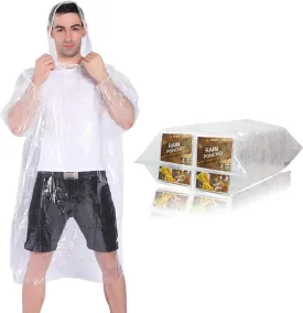Rain Ponchos,with Drawstring Hood 10 Pack Emergency Disposable Rain Ponchos Family Pack for Adults,Clear