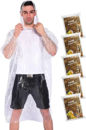 Rain Ponchos,with Drawstring Hood 10 Pack Emergency Disposable Rain Ponchos Family Pack for Adults,Clear