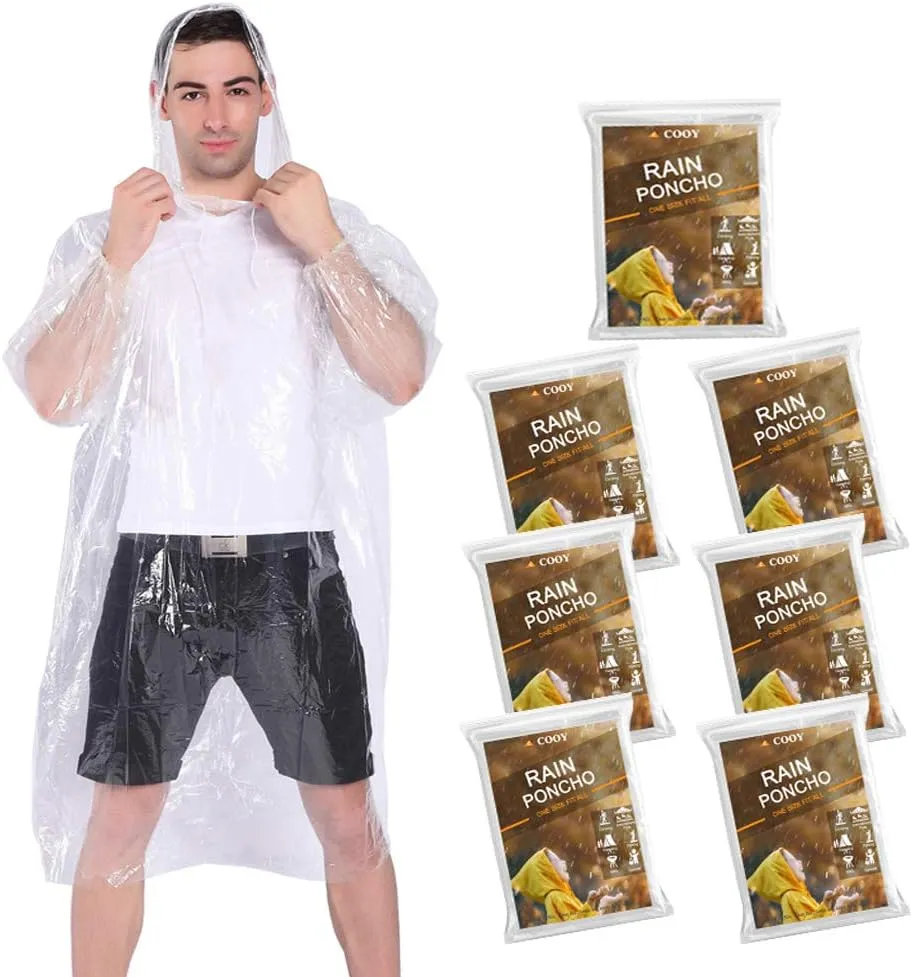 Rain Ponchos,with Drawstring Hood 10 Pack Emergency Disposable Rain Ponchos Family Pack for Adults,Clear