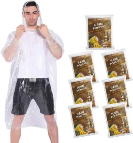 Rain Ponchos,with Drawstring Hood 10 Pack Emergency Disposable Rain Ponchos Family Pack for Adults,Clear