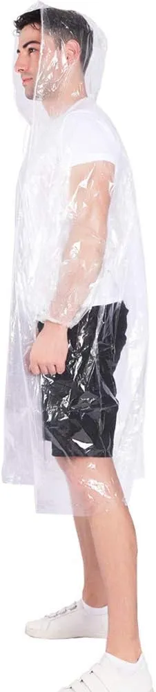 Rain Ponchos,with Drawstring Hood 10 Pack Emergency Disposable Rain Ponchos Family Pack for Adults,Clear