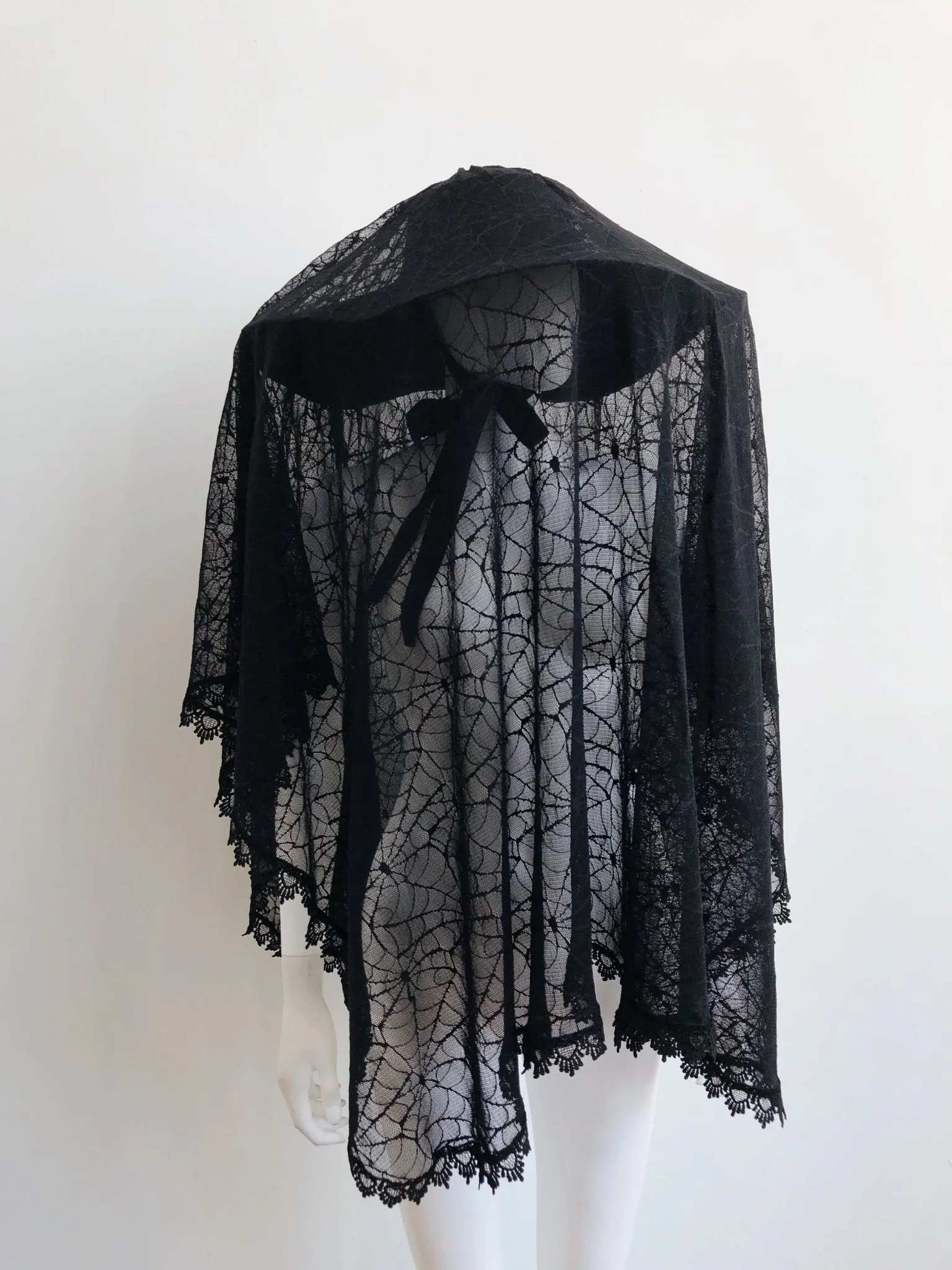 Set - Good Mourning Spiderweb Lace Veil & Goth In The Wind Hat