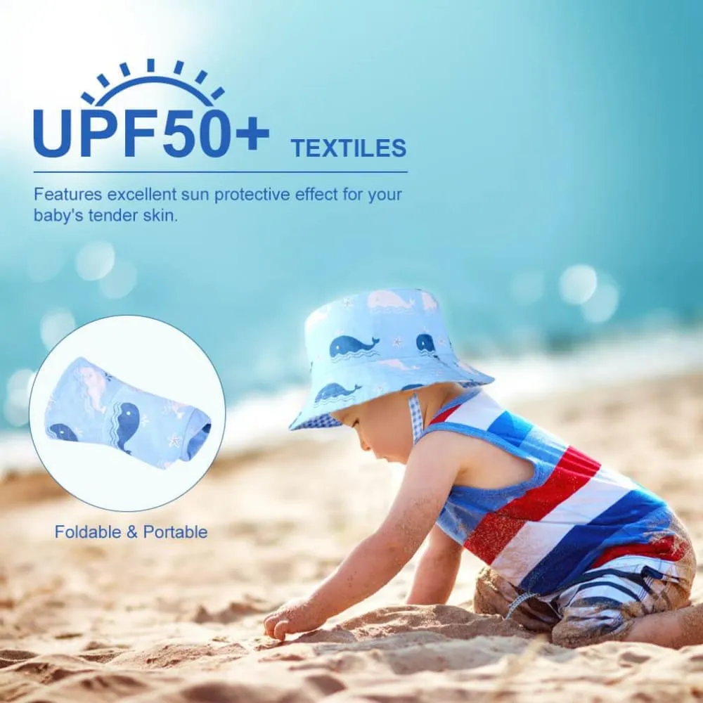 Vbiger Kids Sun Protection Hat UPF 50  Sun Hat Bucket Hat with Double-sided Design and Improved Self-adhesive Strap