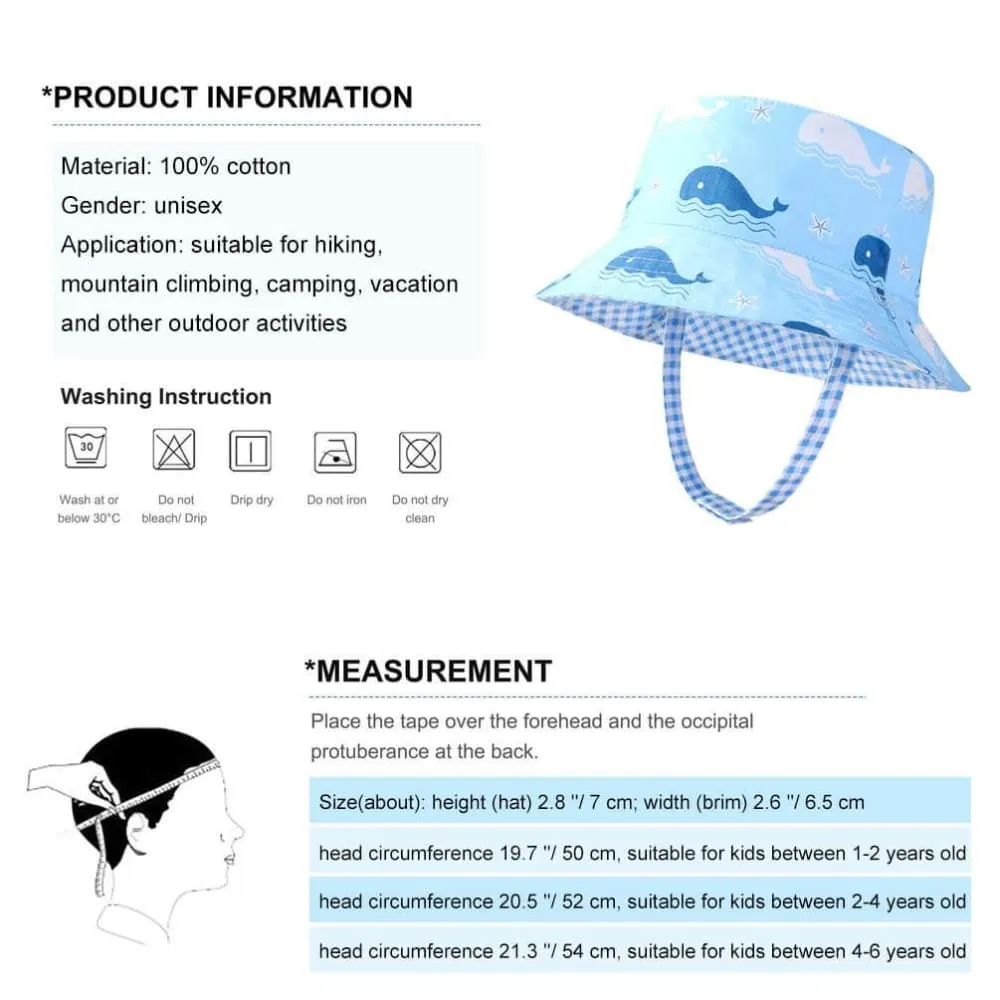 Vbiger Kids Sun Protection Hat UPF 50  Sun Hat Bucket Hat with Double-sided Design and Improved Self-adhesive Strap