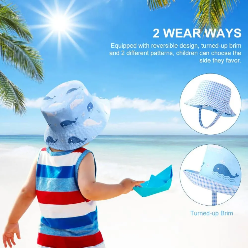 Vbiger Kids Sun Protection Hat UPF 50  Sun Hat Bucket Hat with Double-sided Design and Improved Self-adhesive Strap